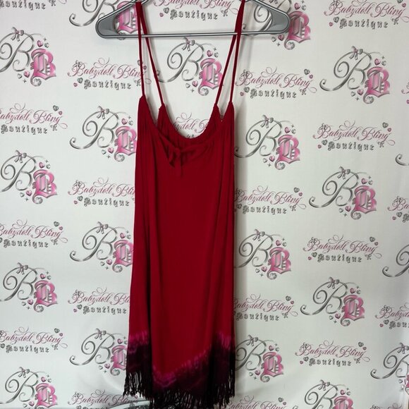 Dress beach coverup tie dye one size fits all Red and Black Ombre Fringe bow - Picture 3 of 5